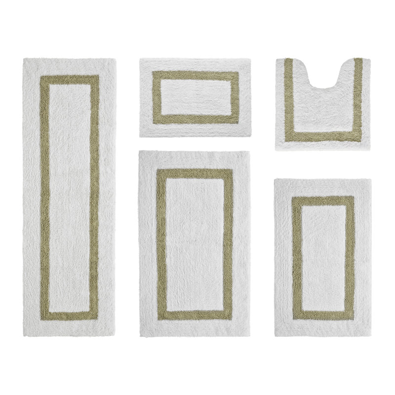 Makbul Premium 100% Cotton 5 Piece Bath Rug Sets with Race Track Pattern, Machine Washable, Super Absorbent & Tufted Weave Reversible Bath Mat for Bathroom