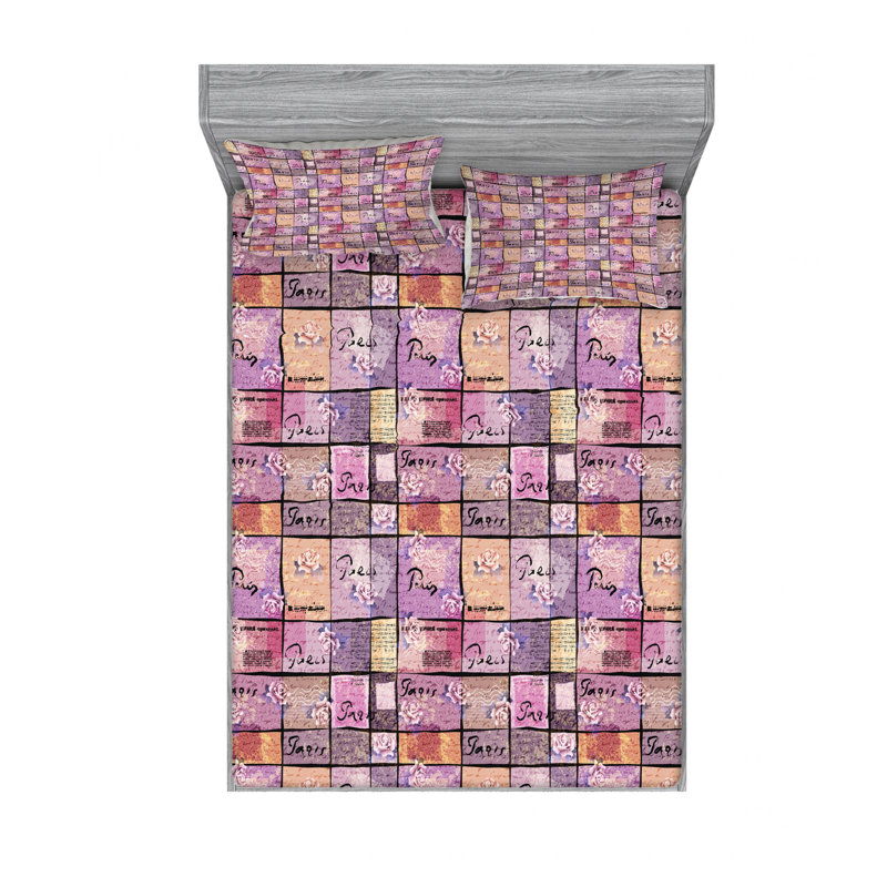 Microfiber Patchwork Sheet Set, Full/Double Sheet Set with Fitted Sheet
