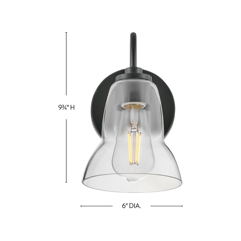 Vera Single Light Bath Vanity Wall Sconce with Clear Bell-Shaped Glass, Black