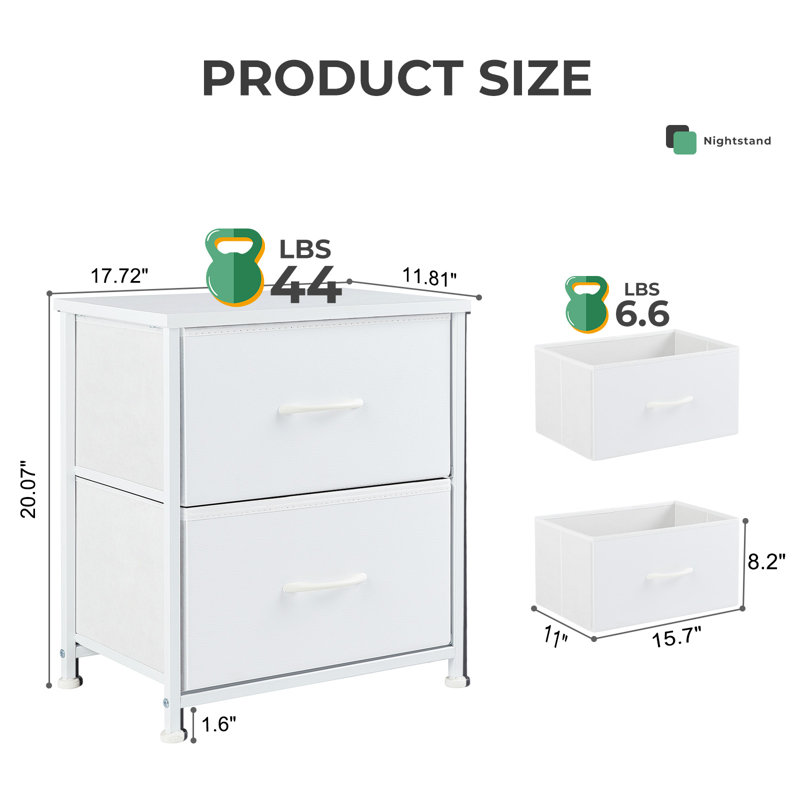 20" Height 2 Drawers Nightstand Bedside End Table with Metal Frame, White