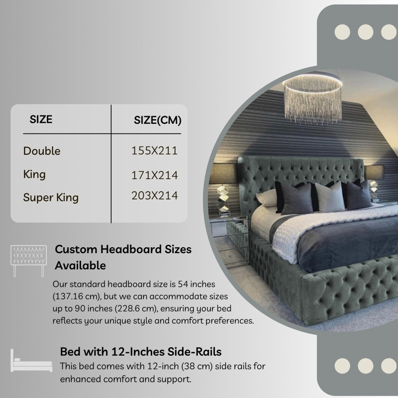 Aliyannah Upholstered Ottoman Storage Bed, Double (4'6), Chrome
