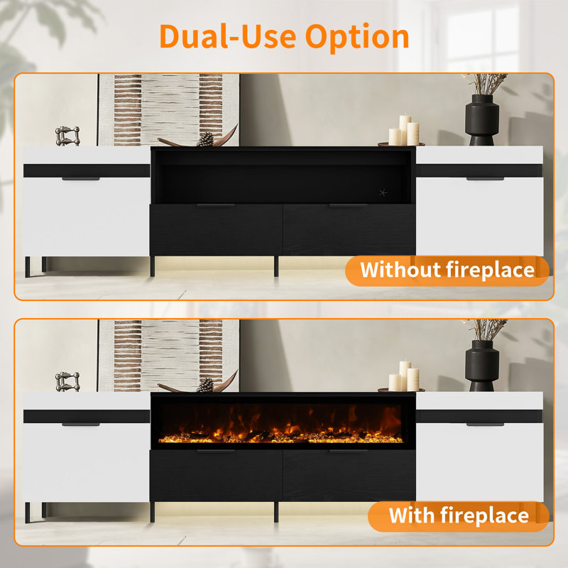 80" Fireplace Tv Stand With 40" Fireplace, Entertainment Center With Storage, White/Black