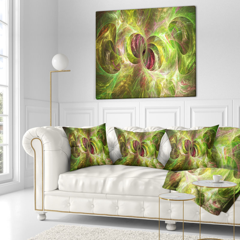 Verre ornemental fractal - coussin imprimé abstrait, 18 po x 18 po, Jaune, Coussin décoratif