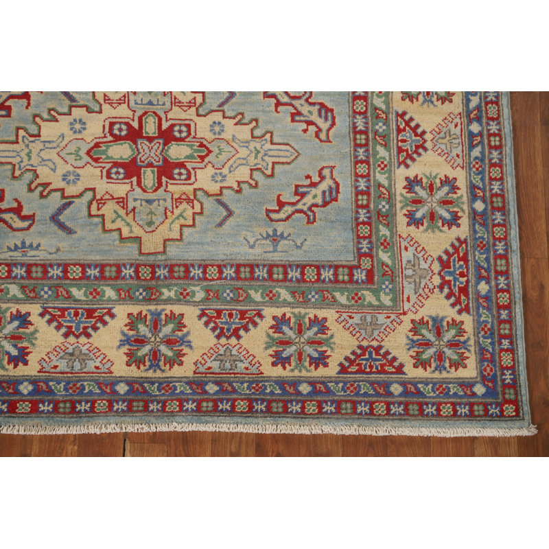 Light Blue Geometric Kazak Oriental Rug 5x7