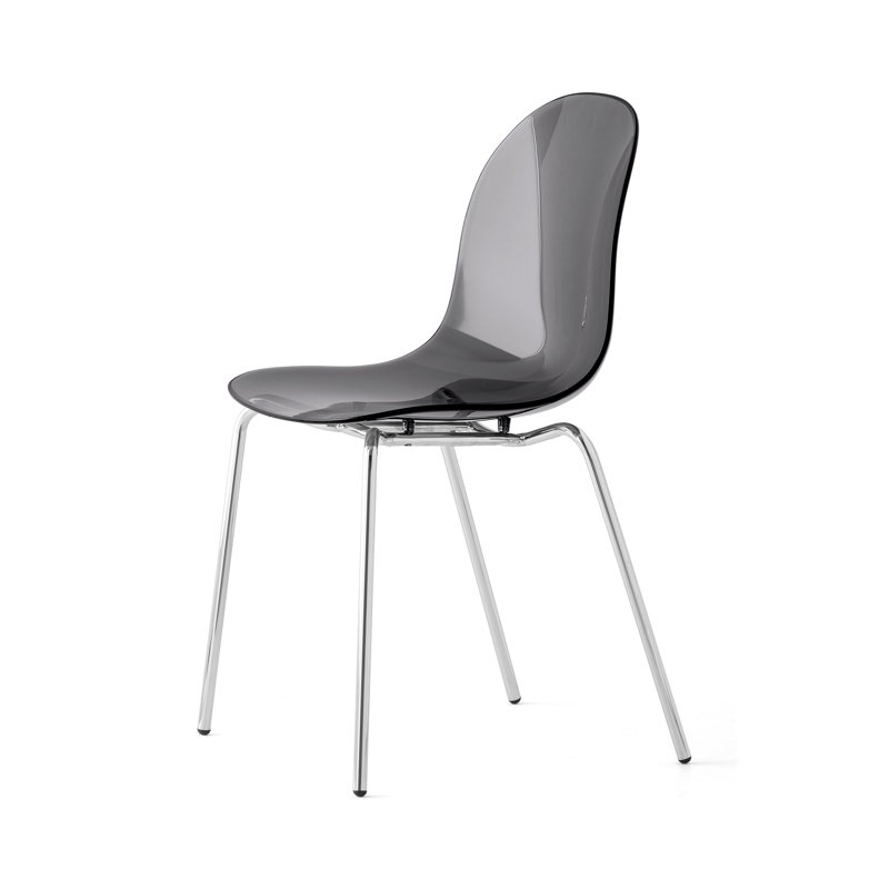 Chaise sans accoudoir Academy avec structure en métal, Gris fumée transparent / chrome