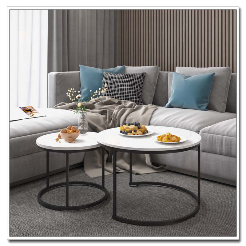 Ensemble de tables basses Nesting, White, Faux Marble