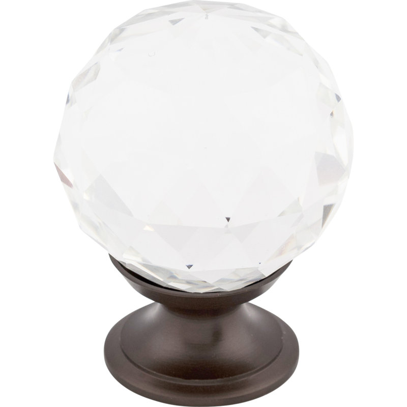 Clear Crystal 1 3/8" Diameter Round Knob, Oiled Rubbed Bronze, Clear