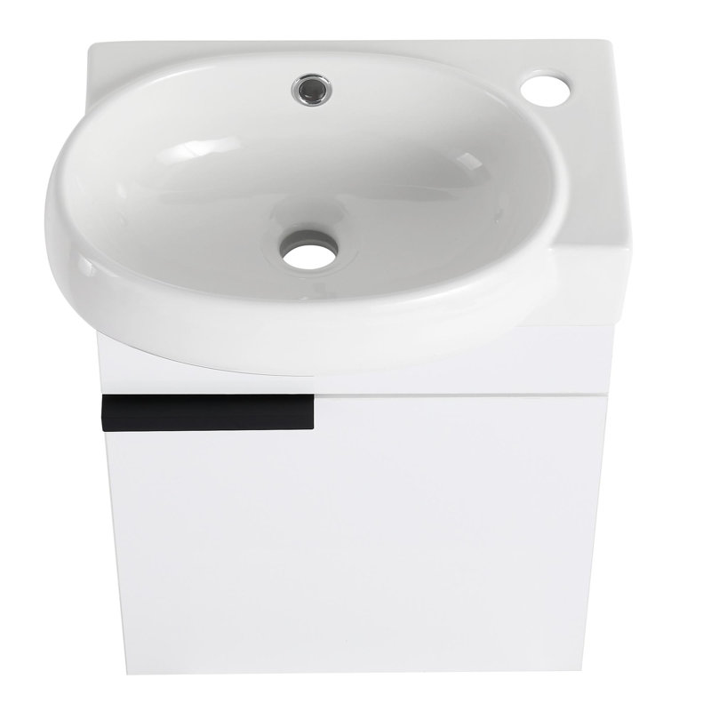 Meuble-lavabo mural 16 po avec lavabo, Blanc brillant / noir
