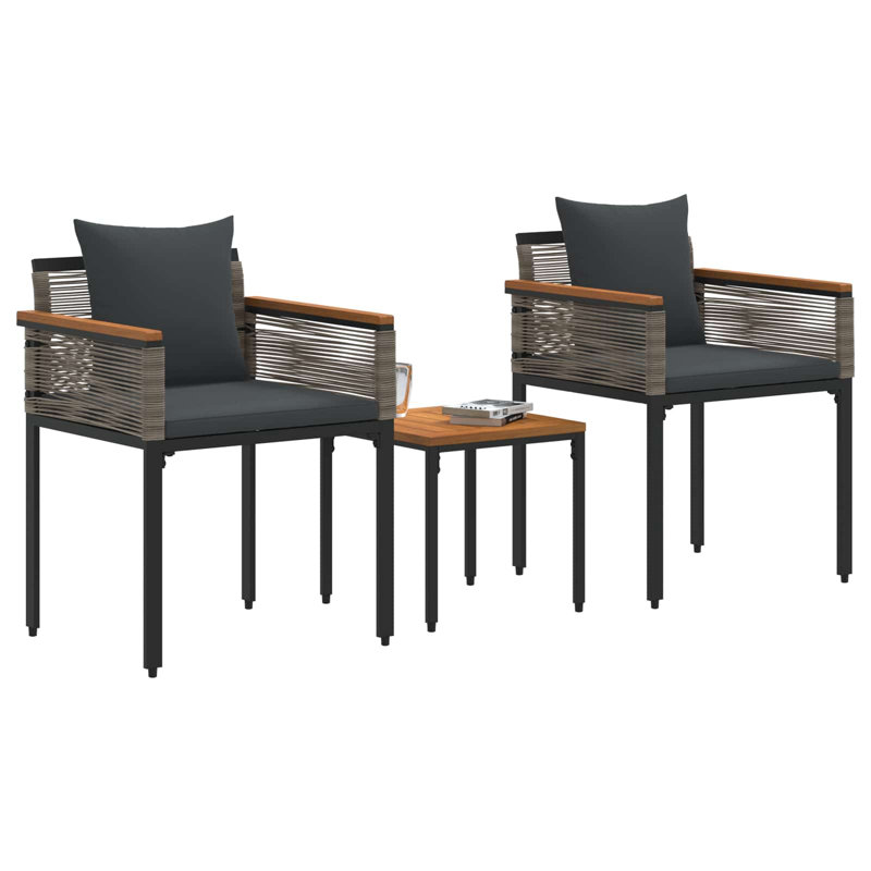  Outdoor Furniture Set With Cushion PE Rattan Seating Patio Arrangement, Grey, Dark Grey