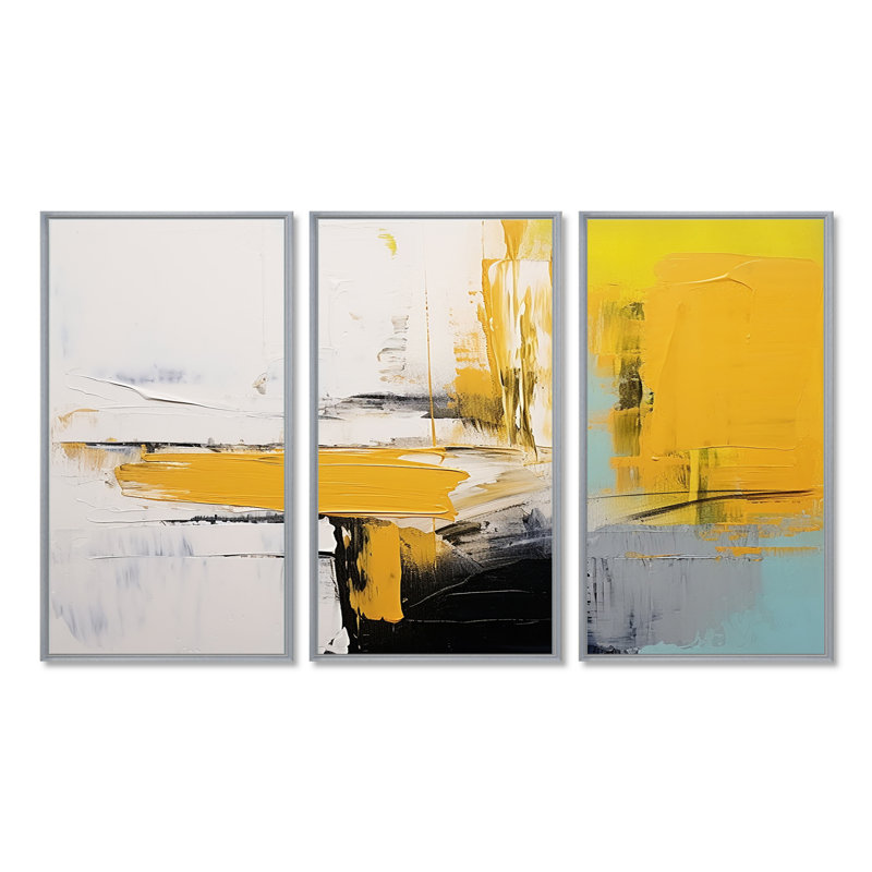 Crescint - ensemble d'art mural abstrait, Encadrement argenté, H 32 po x l 48 po x P 1 po