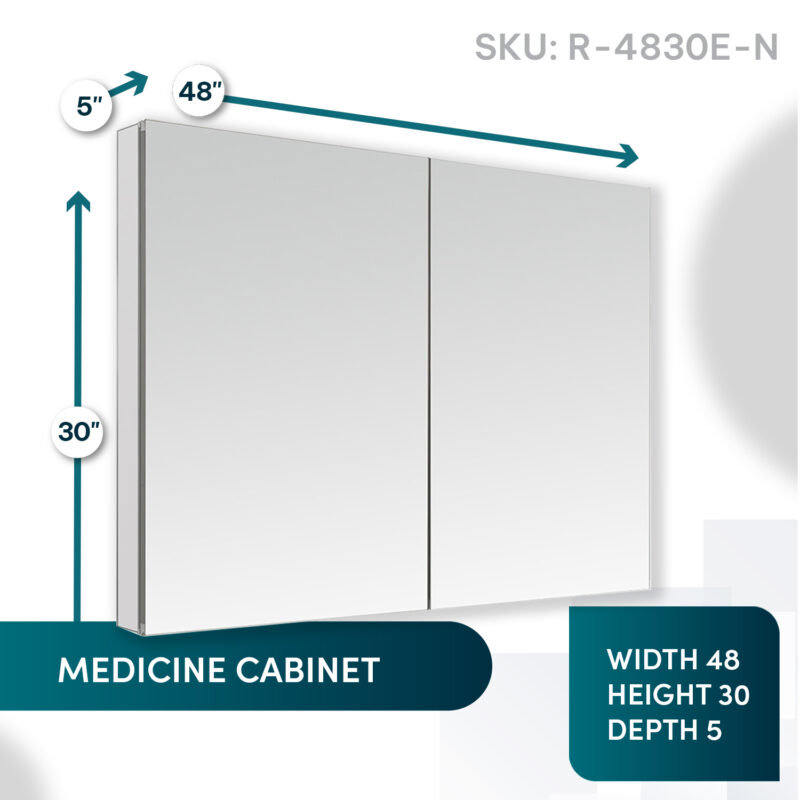 Armoire à pharmacie désembuage, miroir grossissant réglable verticalement 3 fois, prises électriques Royale, l 48 po x H 30 po x P 5 po.