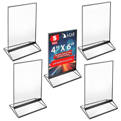 Cadres en acrylique transparent double face avec bordure noire 4 po de largeur x 6 po de hauteur, paquet de 5