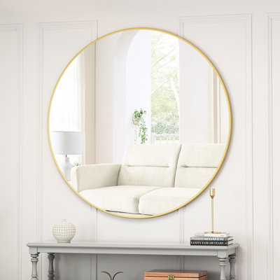 Miroir mural doré de 39 po pour la chambre à coucher - Cadre en métal pour la salle de bain et le salon, décoration