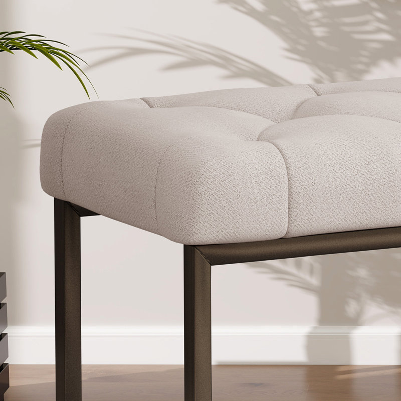 Banc de hall d'entrée moderne, banc tapissier avec pieds en métal, Beige