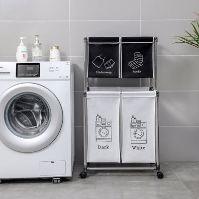 2 Tier Clothes Sorter With 4 Removable Bags To Organize Clothes, With Four Wheels, Easy To Move, Laundry, Light