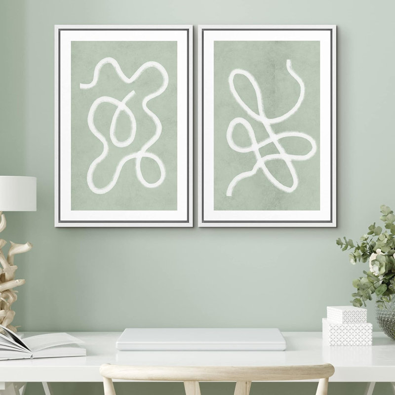 «White Line Contraste Blue Backround Abstract Swirly», 2 pièces, Blanc, H 24 po x l 16 po