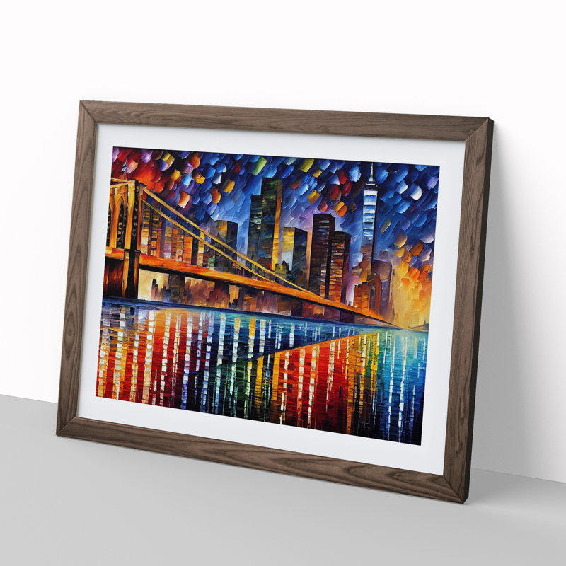 New York Painted Skyline Vol.1 1 Piece Single Picture Frame Wall Art, 34cm H x 46cm W, Walnut