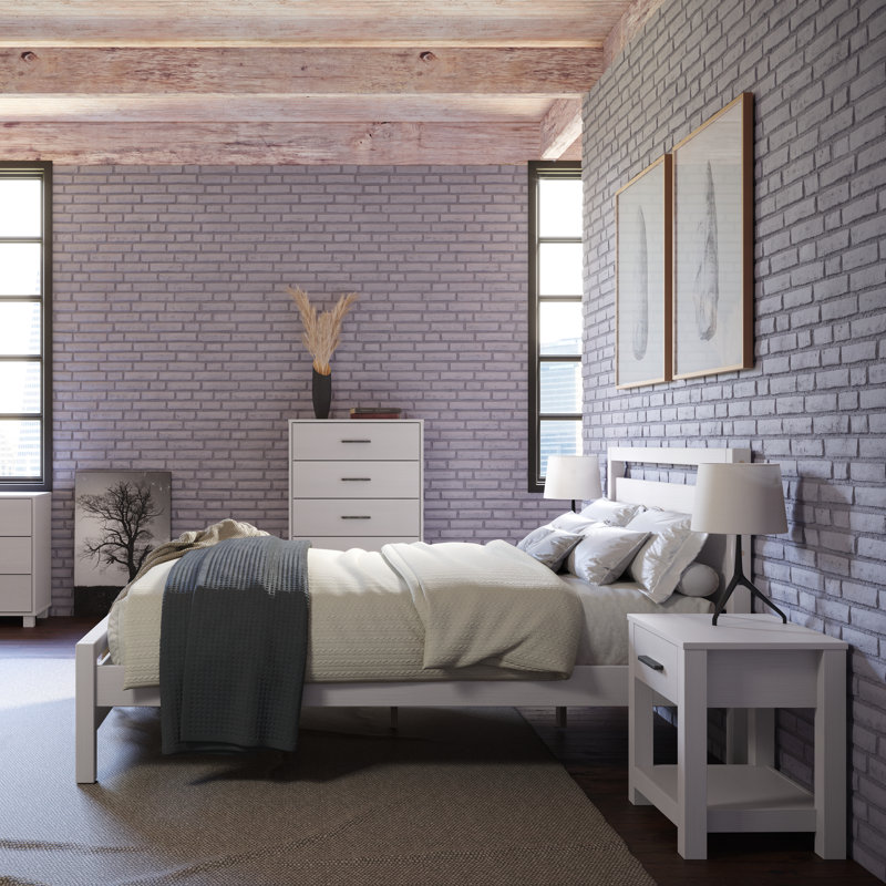 Loft Solid Wood Piece Bedroom Set, Brushed White
