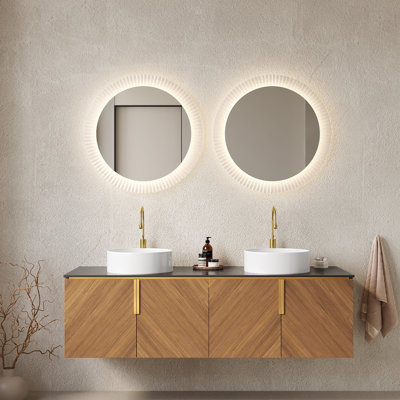 Meuble-lavabo 60 po avec lavabo, armoire de rangement murale flottante en contreplaqué avec 4 portes, 2 lavabos ronds blancs en céramique et comptoir en pierre frittée noire