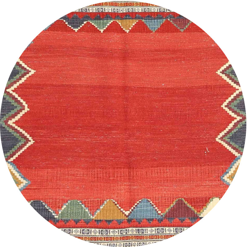 Tapis de zone rouge/gris contemporaine, Rond 8 pi
