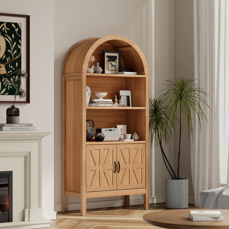 Adona 70.47*30.9 inch Adona Arched Display Storage Bookcase with Open Shelves and Cabinet, Wood