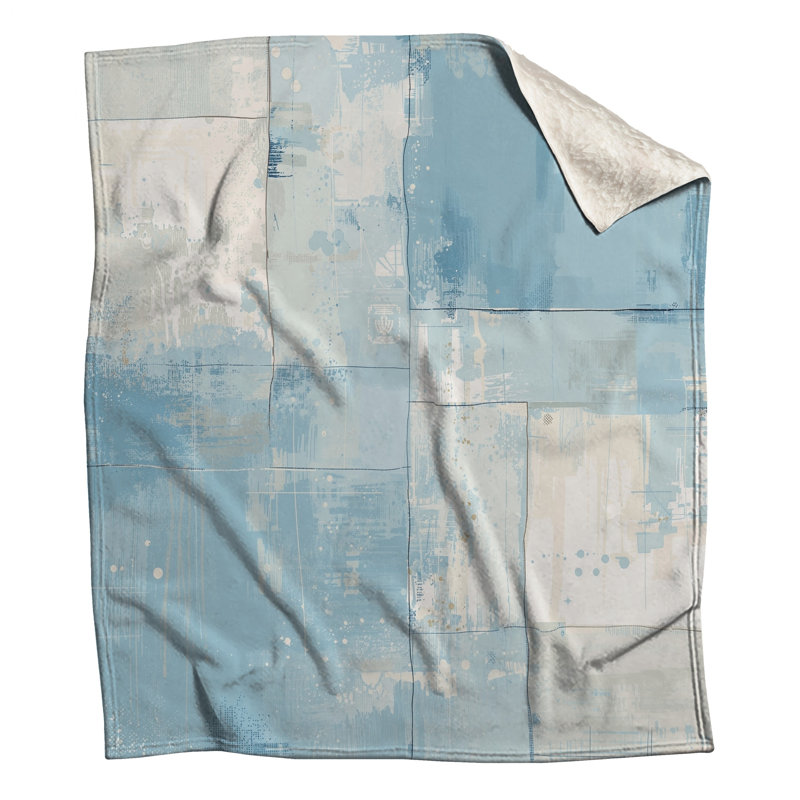 Blue Abstract Patchwork Blankets, 50in W x 60in H