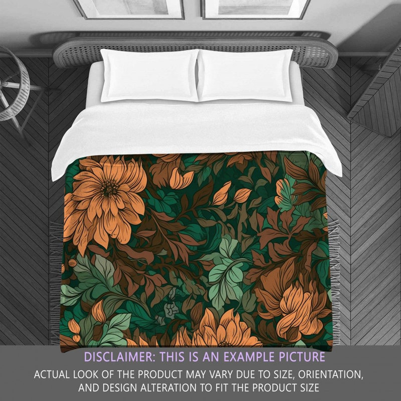 Machine Printed Comforter, Twin Extra Long Comforter, Brown/Green Floral