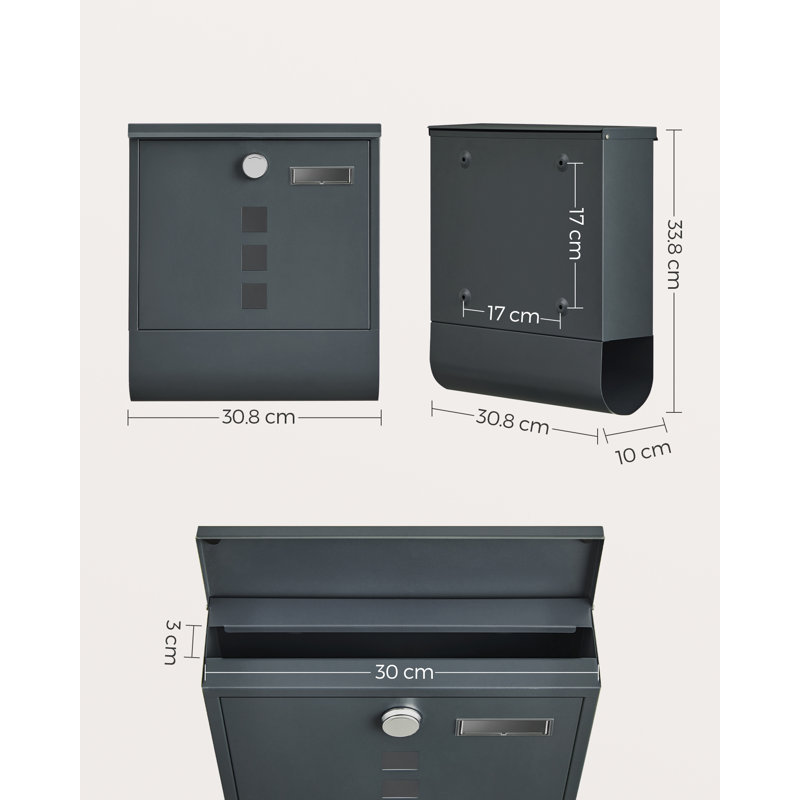 Lenka Steel Post Mounted Post Box, 13.3'' H x 12.1'' W x 3.9'' D, Grey