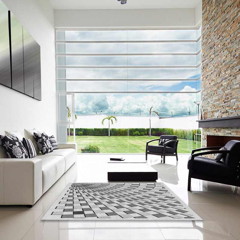 Tapis gris à motif géométrique Kibby, Carré 3 pi