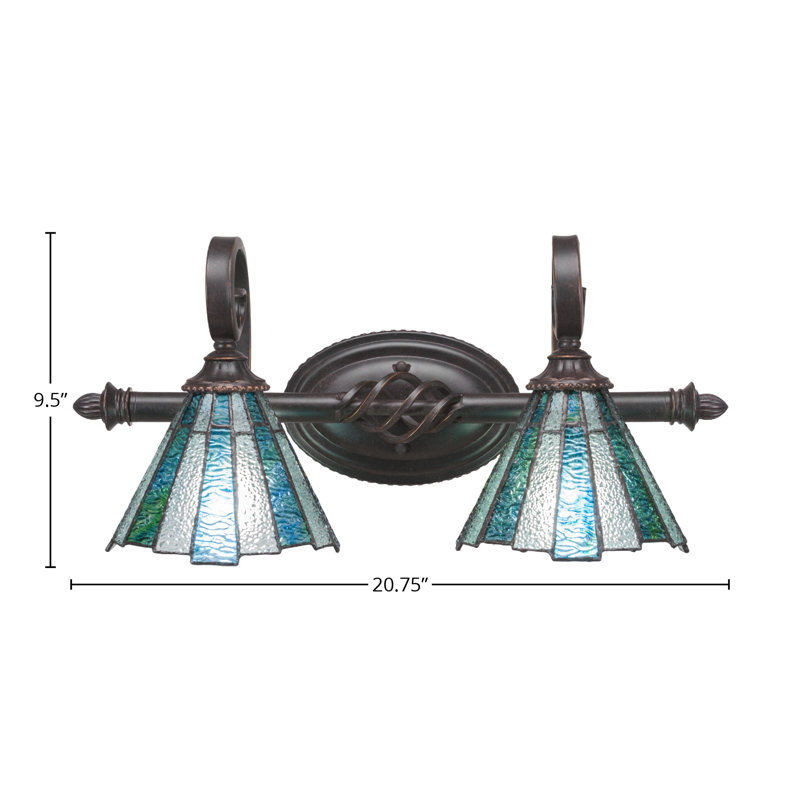 Eleganté 2 Light Bath Bar Shown In Dark Granite Finish With 7" Sea Ice Art Glass, Sea Ice