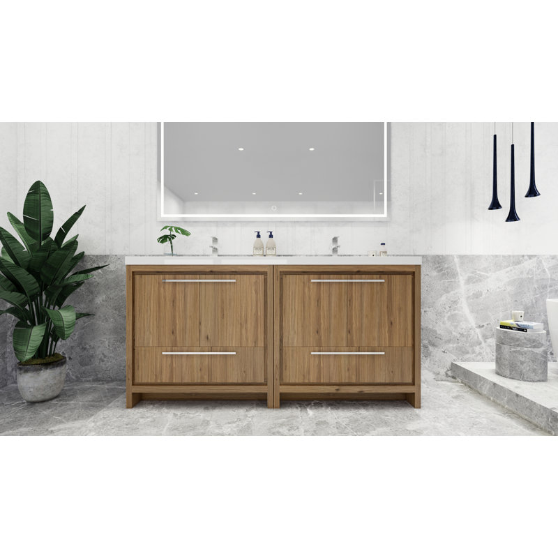 Mcreynolds 70.4'' Double Bathroom Vanity with Plastic Top, Natural Oak