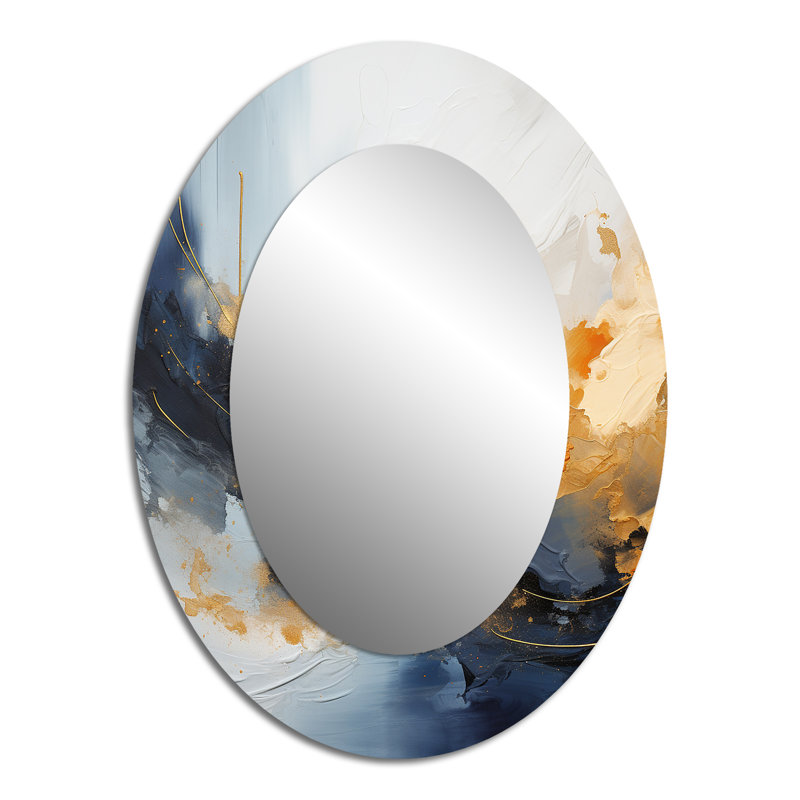 Blue And Yellow Marble Storm VII - Large Oval Wall Mirror On Metal, 40" x 30"