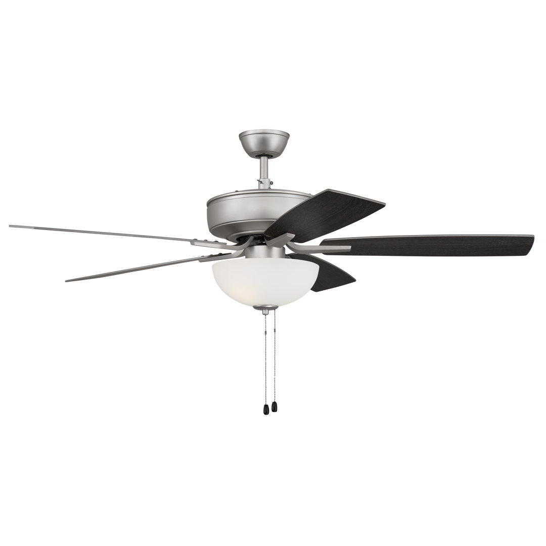 52" Pro Plus 211 White Bowl Light Kit 5 - Blade Standard Ceiling Fan with Pull Chain and Light Kit Included Craftmade