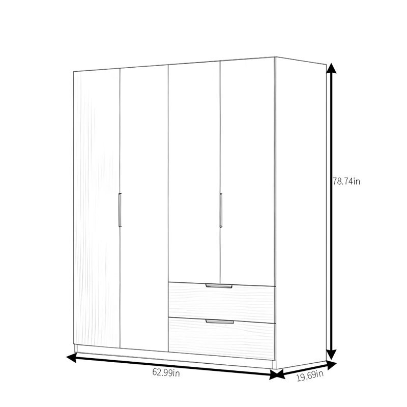 Simple Wooden Colour Wardrobe, 79" H x 63" W x 20" D