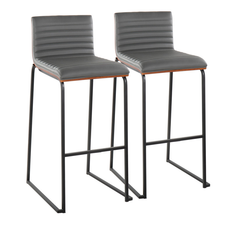 Chattahoochee Upholstered Counter Stool, Bar Stool (30.75" Seat Height), Gray Leather/Black Frame