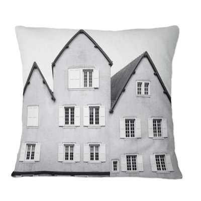 Old Building With Shutters On Windows - Industrial Printed Throw Pillow