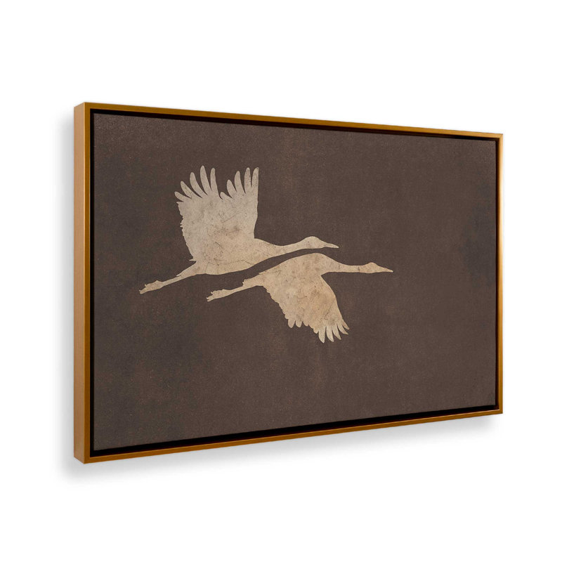 Impression sur toile Herons in Flight Mocha, Cadre flottant, H 12 po x l 18 po, Doré