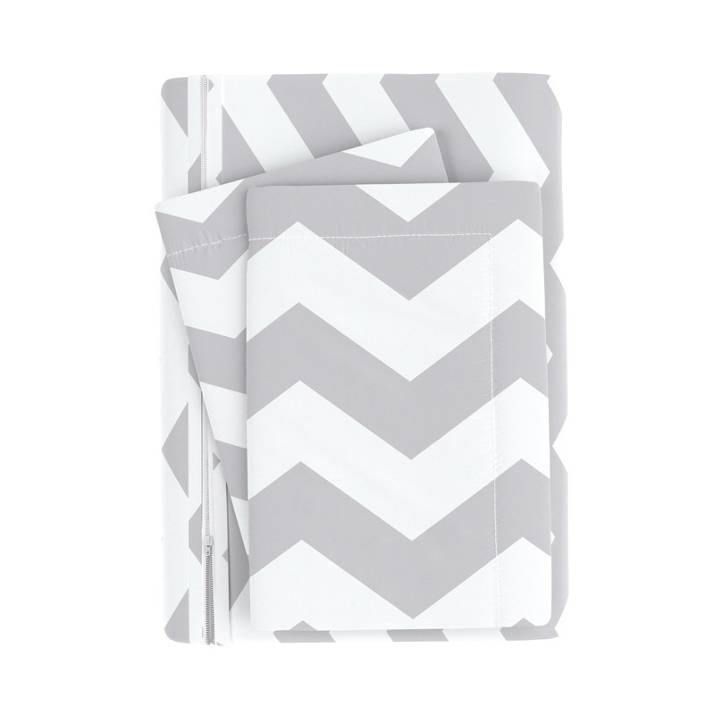 Gray and White Geometric Microfiber Queen Duvet Cover Set