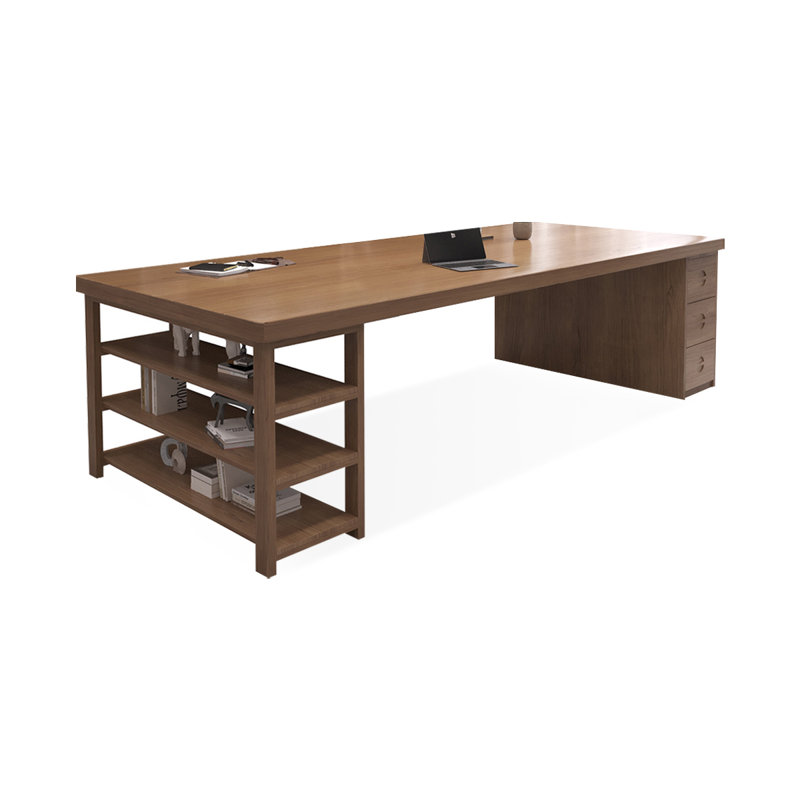 Tan Rectangular Solid Wood with 3 drawers desk, 29.53" H x 78.74" W x 31.5" D