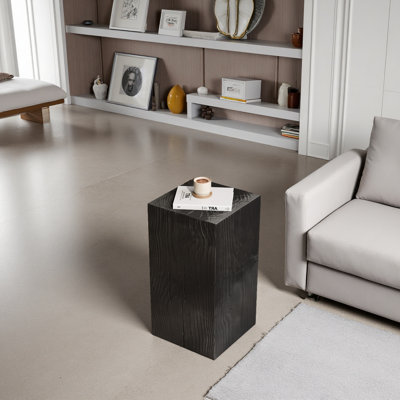 Wood-Look Square-Column MGO End Table, H27.75",Wood-Like Distressed Finish, Mix With Different Heights, Indoor Outdoor Use