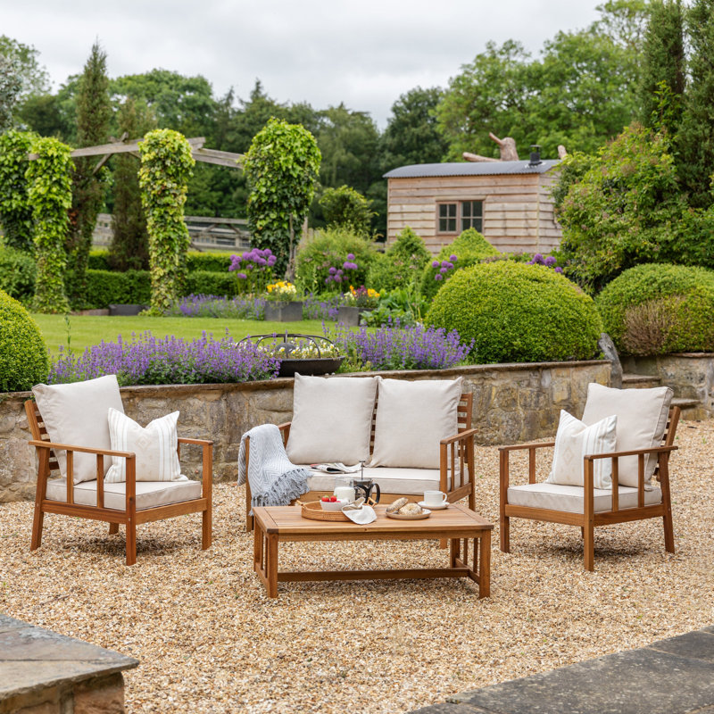 Daphne 5 - Person Seating Group with Natural Cushions and Cream Parasol