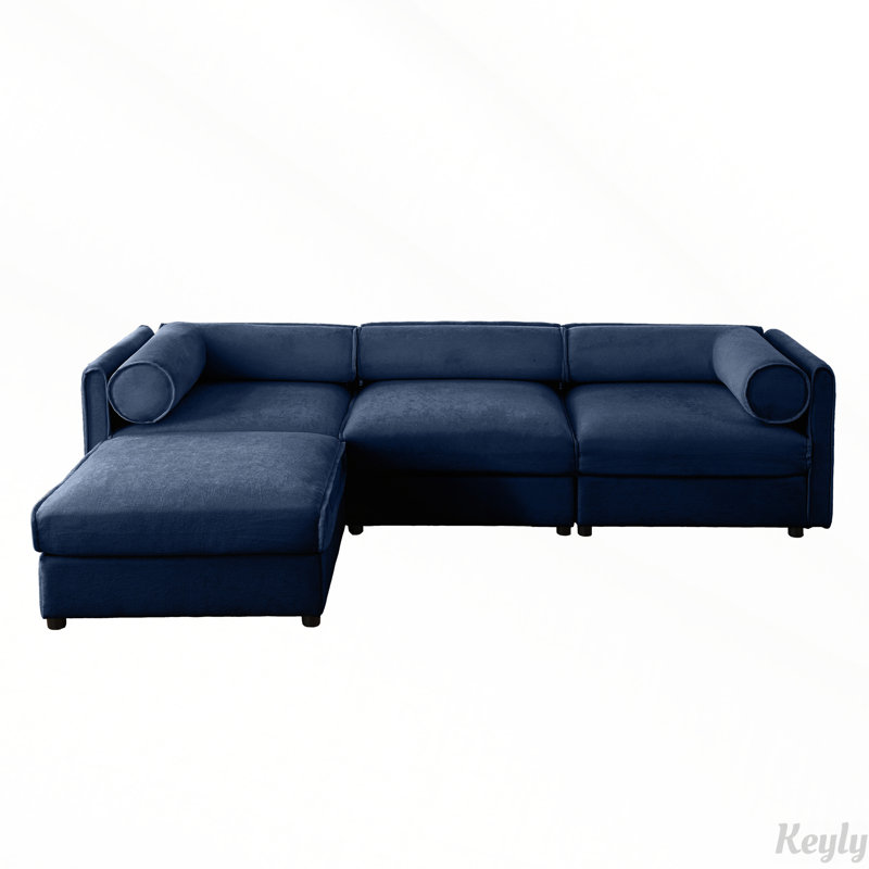 Causeuse en chenille avec repose-pieds, dossier cylindrique et accoudoirs, Bleu