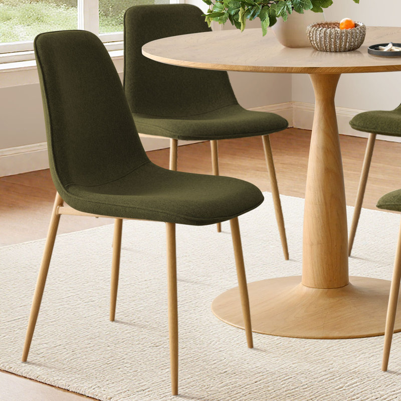 4 - Person Dining Table Sets With 39.5'' Round Table & 4 Upholstered Fabric Chairs, Green