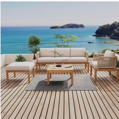 Outdoor 4-piece Acacia Wood and Rope Patio Sofa Set