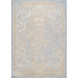 Mona Power Loom Polyester Geometric Area Rug in Light Blue/Ivory