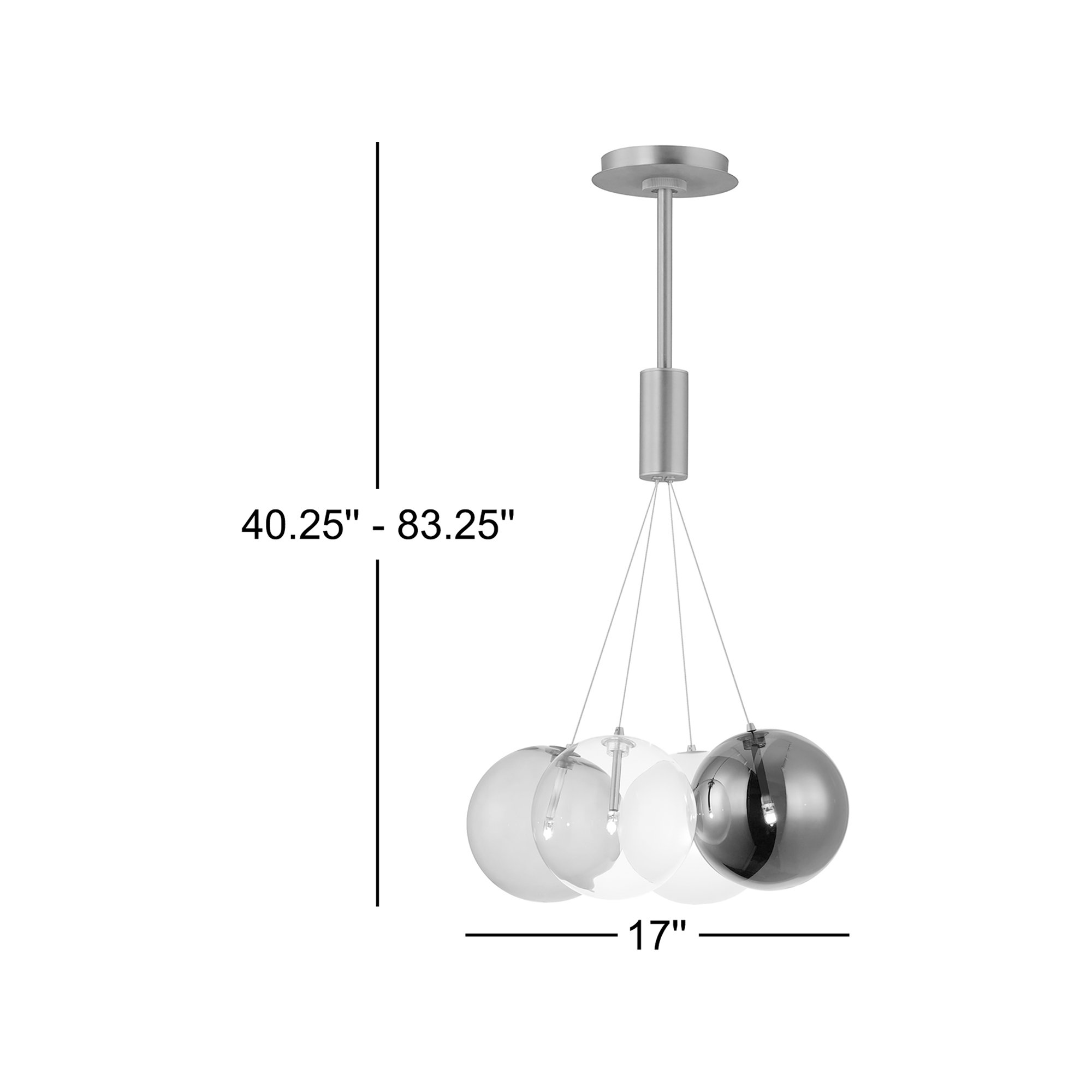 Alikee 4 Light Glass Steel Dimmable Pendant, Gold, Clear/Smoke/Amber