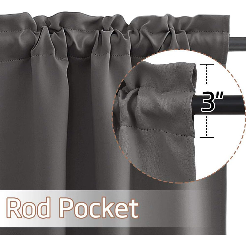 Polyester Blackout Rod Pocket Valance, Gray, 52" W x 18" L