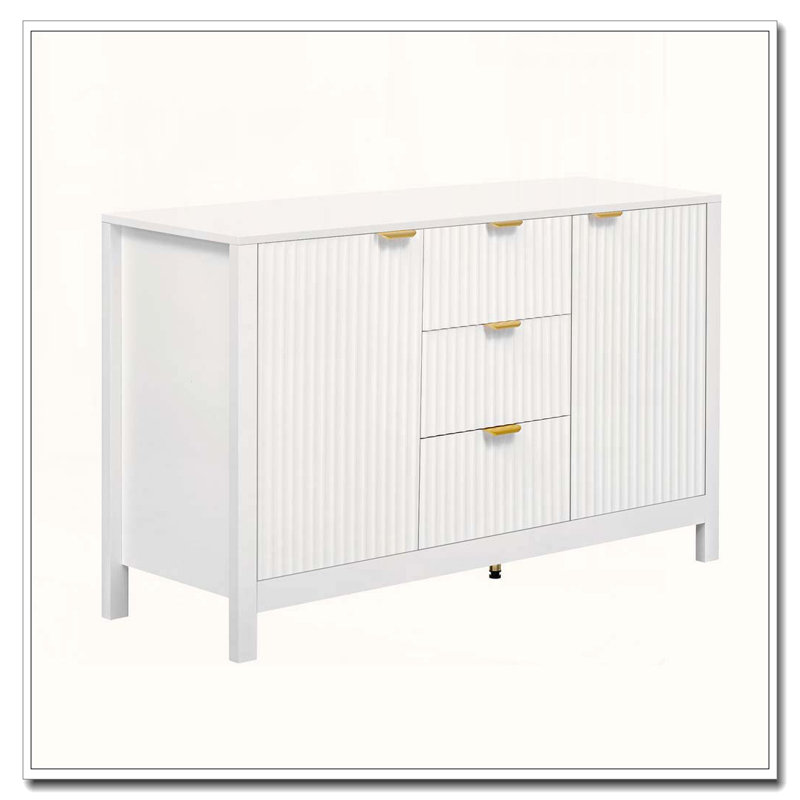 Buffet Wave-Design avec tablettes réglables, tiroirs et portes à fermeture en douceur, Blanc