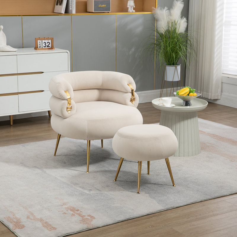 Fauteuil d'appoint rembourré en velours avec repose-pieds Kloi Comfy, Velours beige