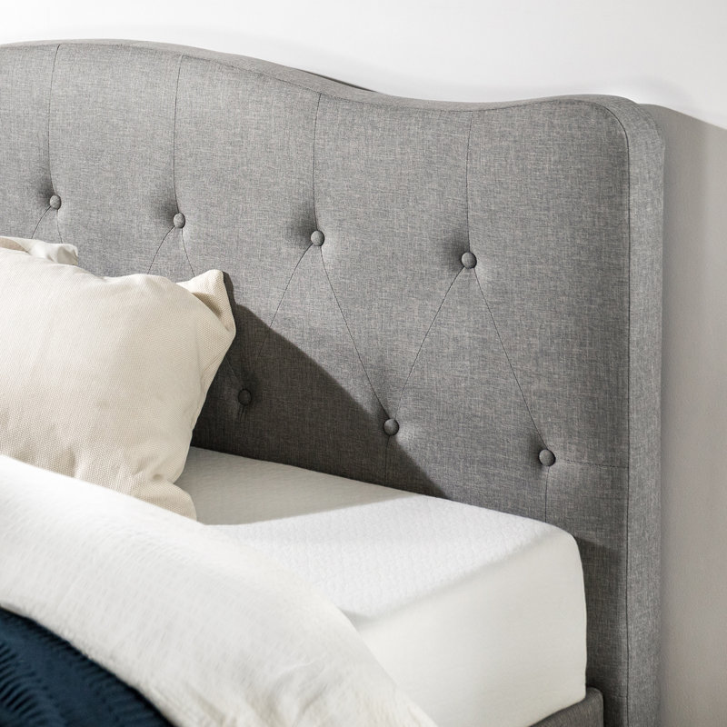 Lit plateforme tapissier Janne, gris classique, Double